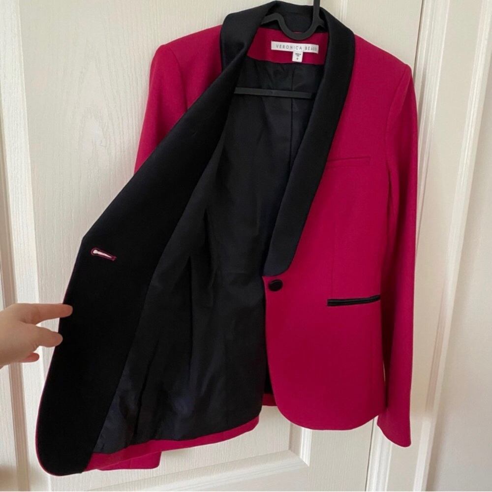 $650 Veronica Beard Keaton Shawl Lapel Tuxedo Fuchsia Pink Wool Jacket Blazer 0 - Picture 10 of 14